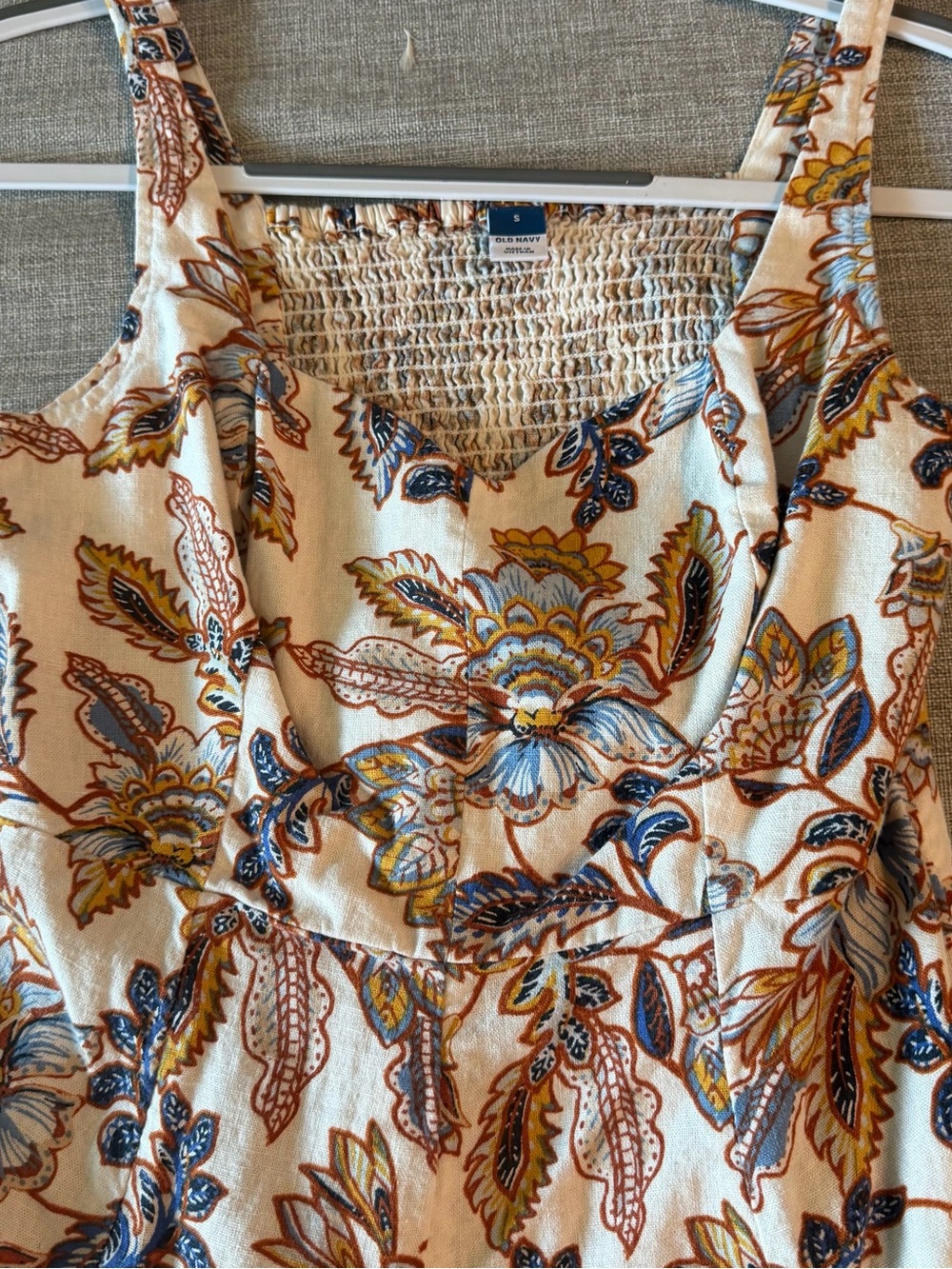 Old Navy Cream Maxi Dress with Blue & Brown Floral Print - Picture 2 of 3